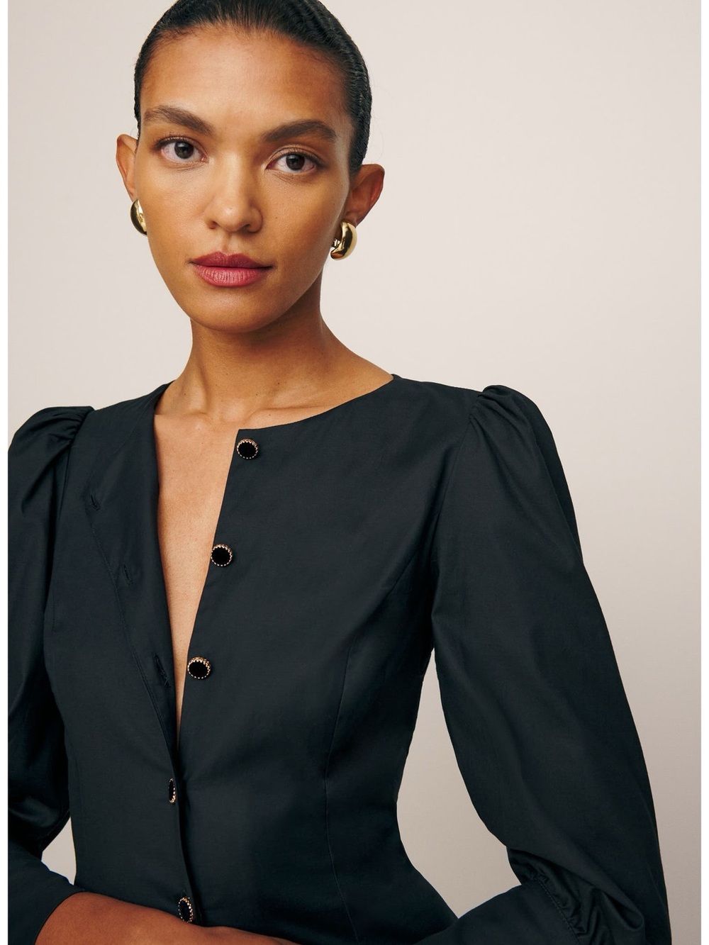 Reformation Black Button-Front Maxi Dress with Front Slit - Picture 3 of 7